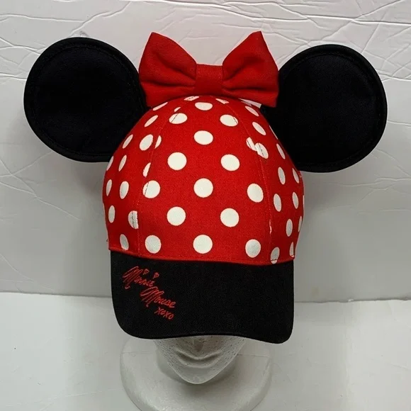 Disney Minnie Mouse Ears Hat Polka Dot Bow Brim - Picture 2 of 8